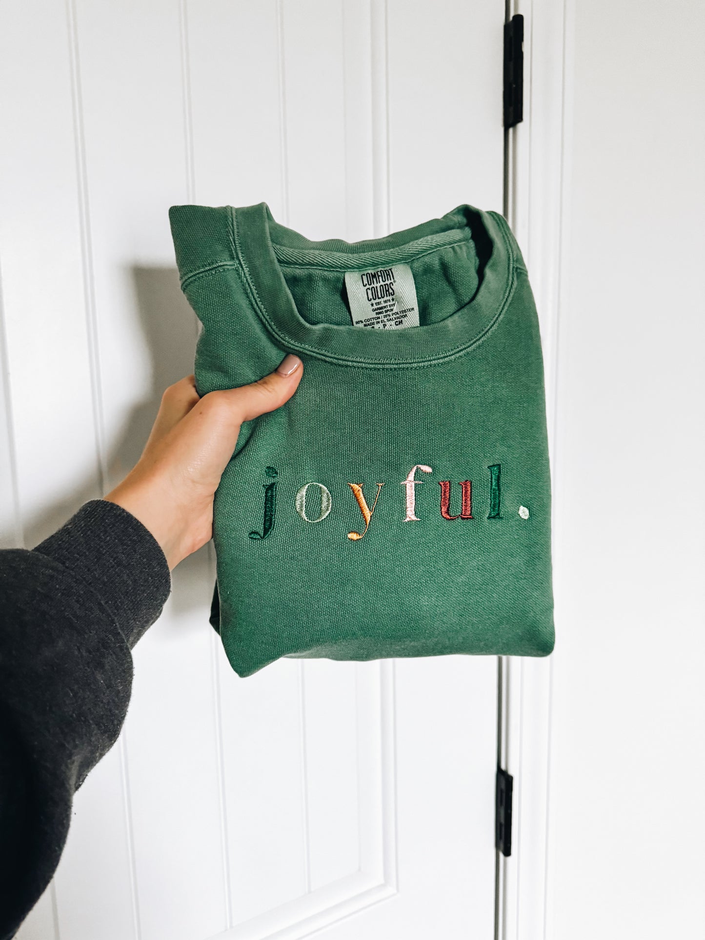 Green Joyful Embroidered Crewneck Sweatshirt (Comfort Colors)