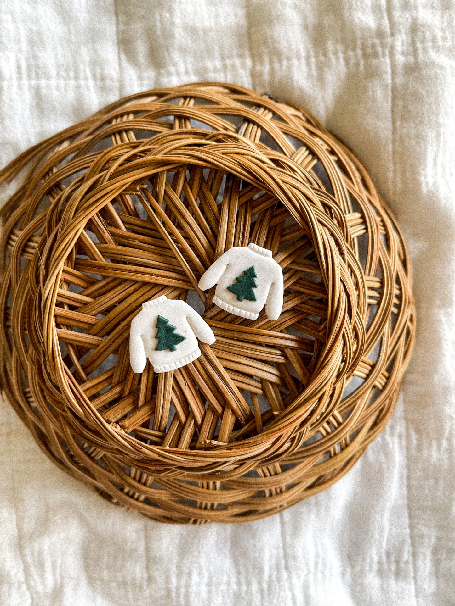 White Christmas Tree Sweater Studs