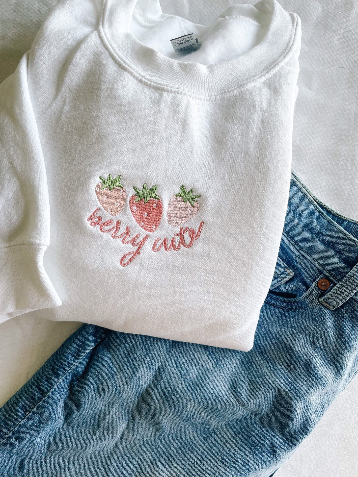Berry Cute strawberry Embroidered Crewneck Sweatshirt, Pullover, Garden Lover, Cozy Loungewear