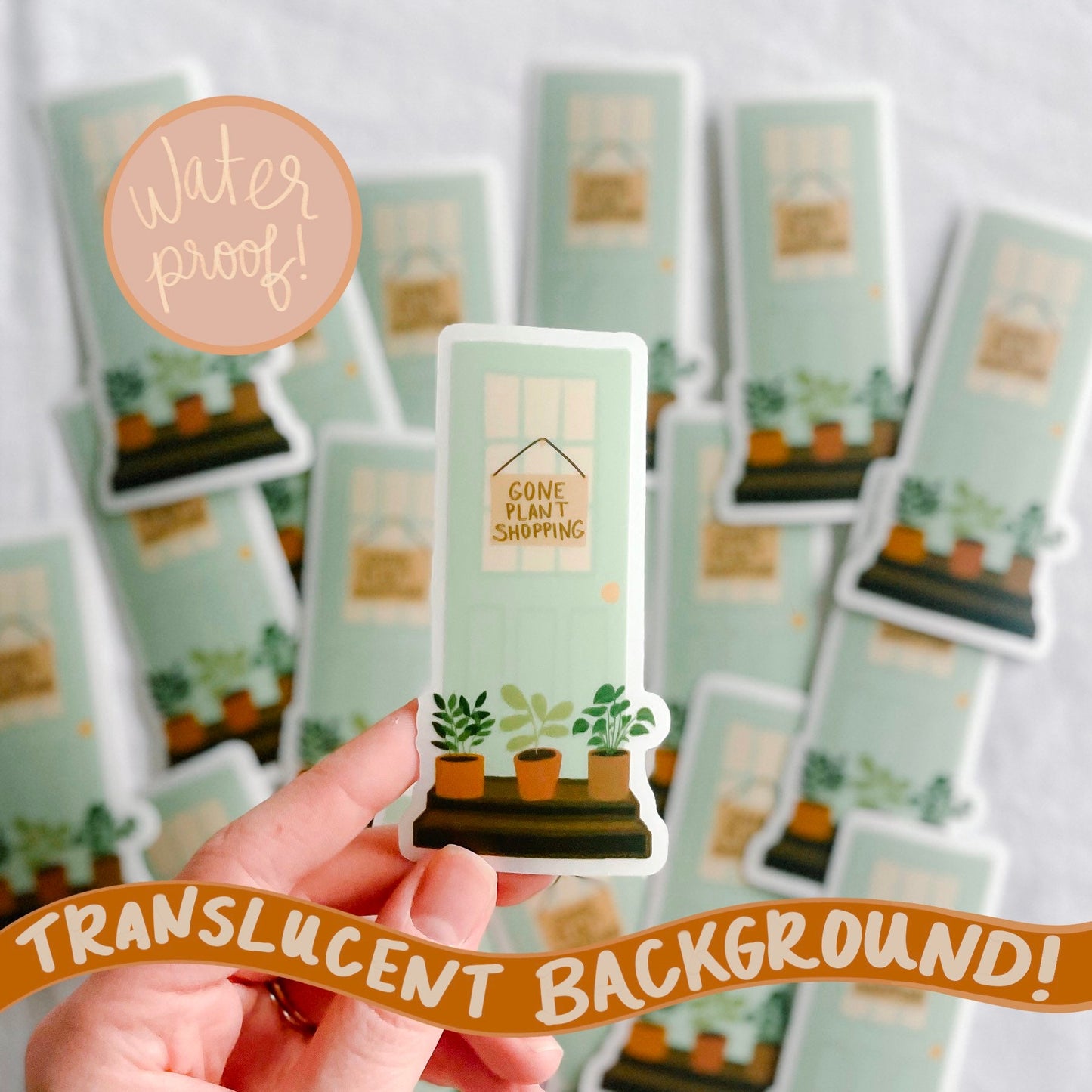 Gone plant shopping, waterproof sticker, translucent background , 2x4 in