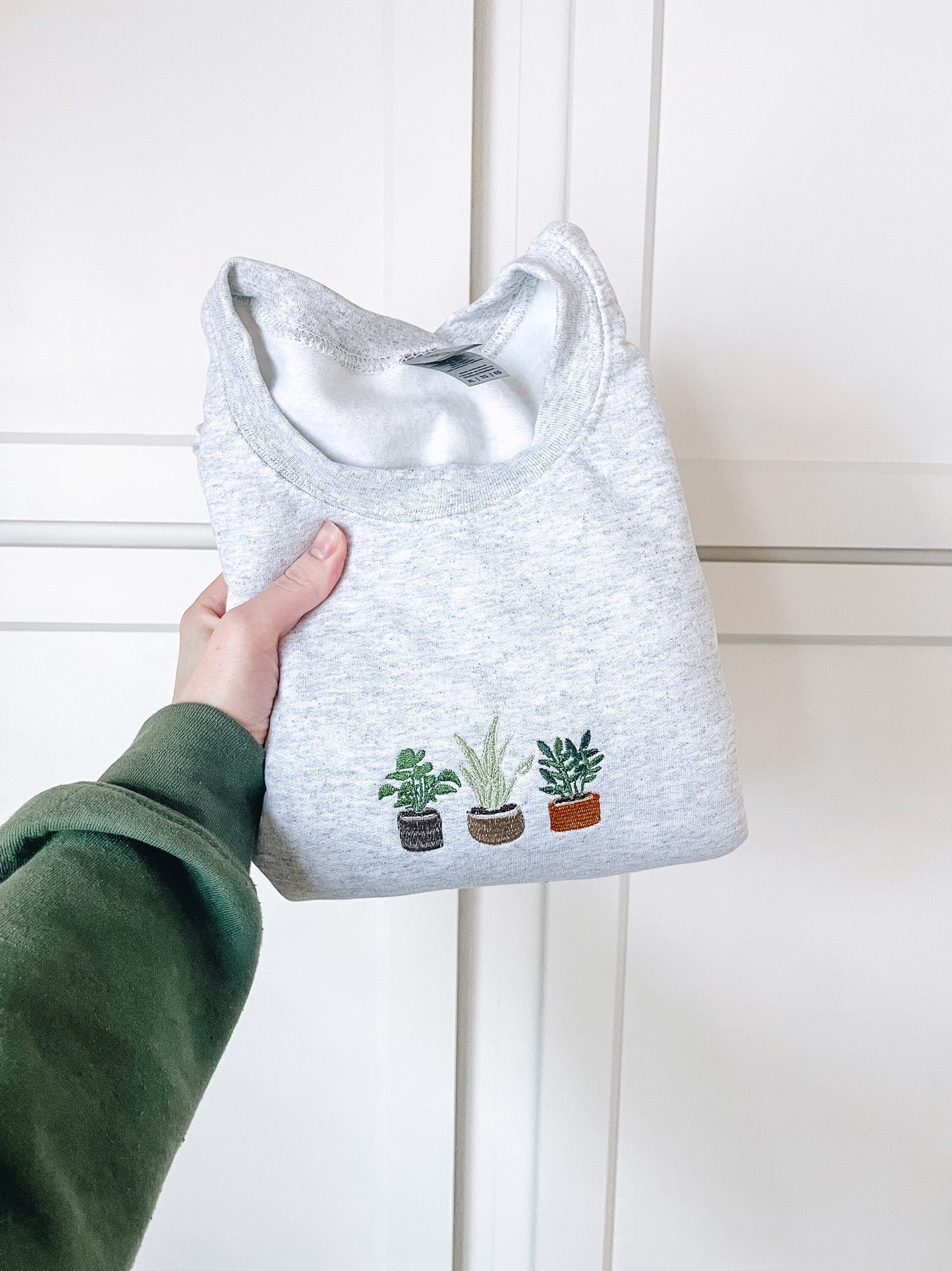 Houseplant Trio Embroidered Crewneck Sweatshirt, Plant Mom, Garden Lover, Cozy Loungewear