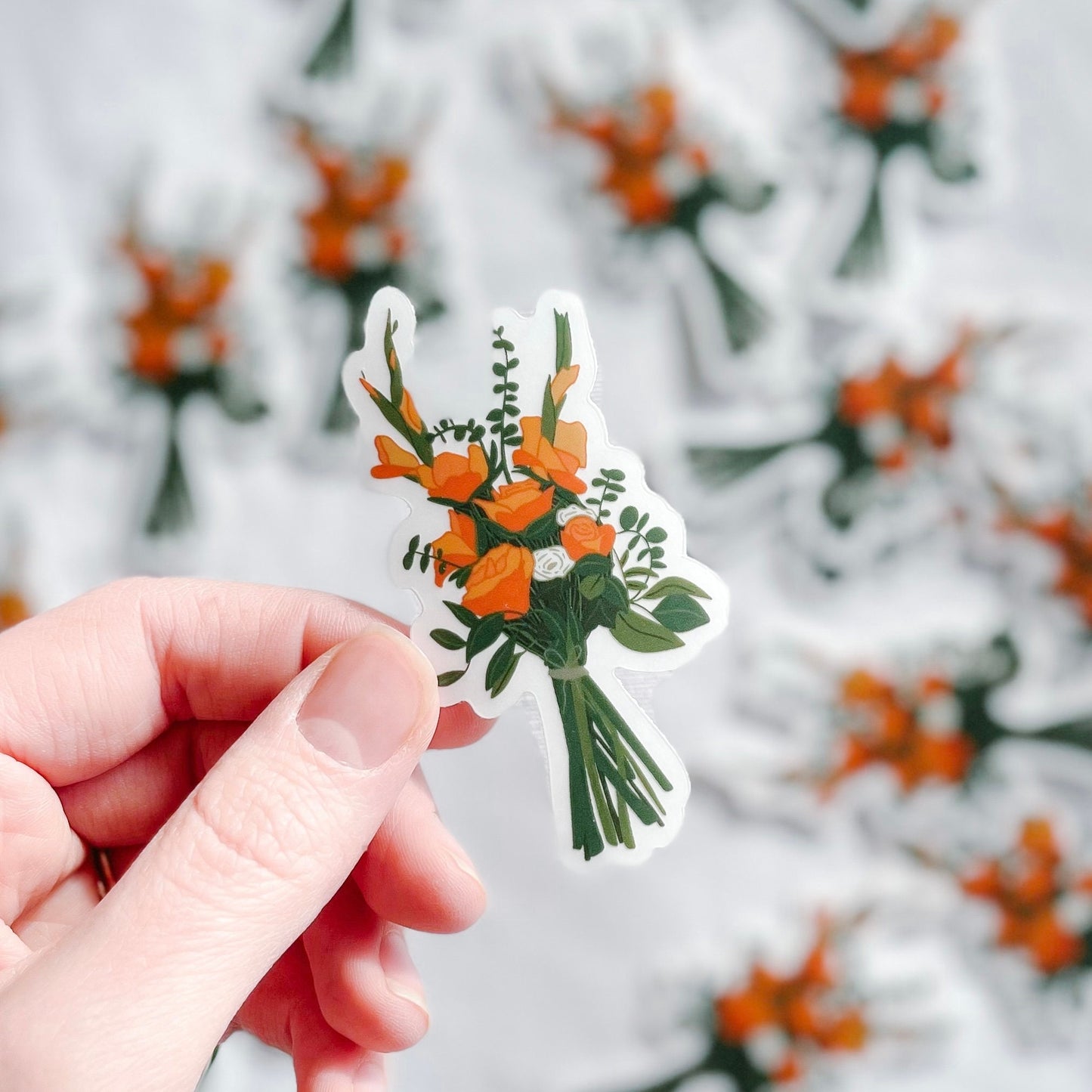 Flower bouquet sticker, waterproof, translucent background , 3x1.6 in