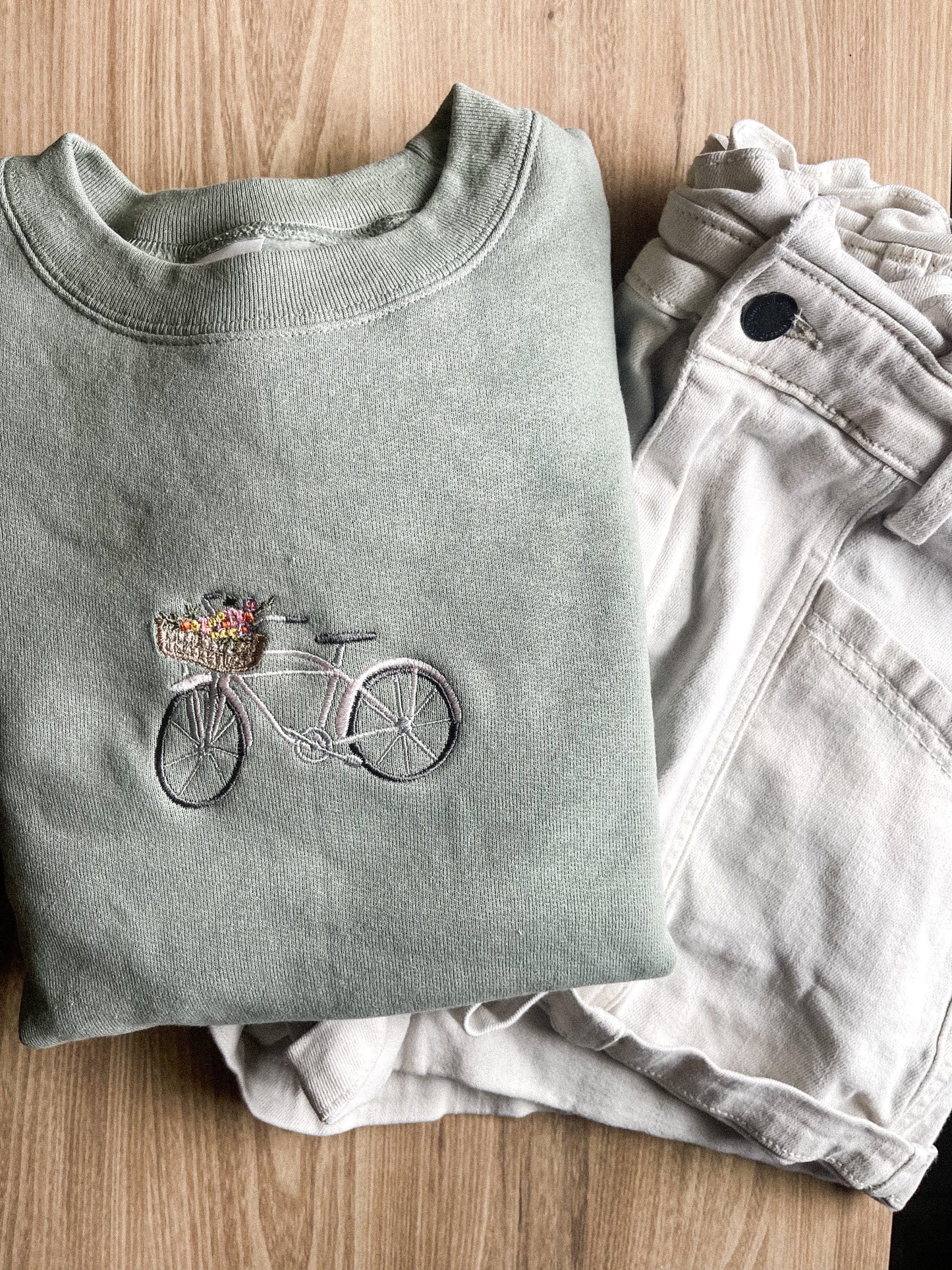 Floral Bicylce Vintage Inspired Embroidered Crewneck