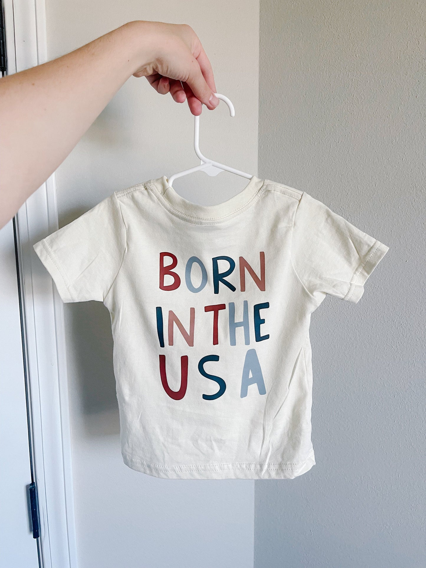 Kids Born in the USA flag tee