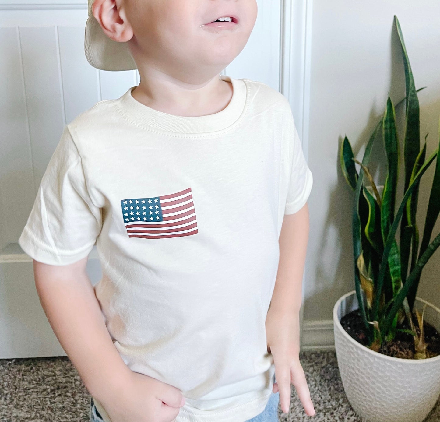 Kids Born in the USA flag tee