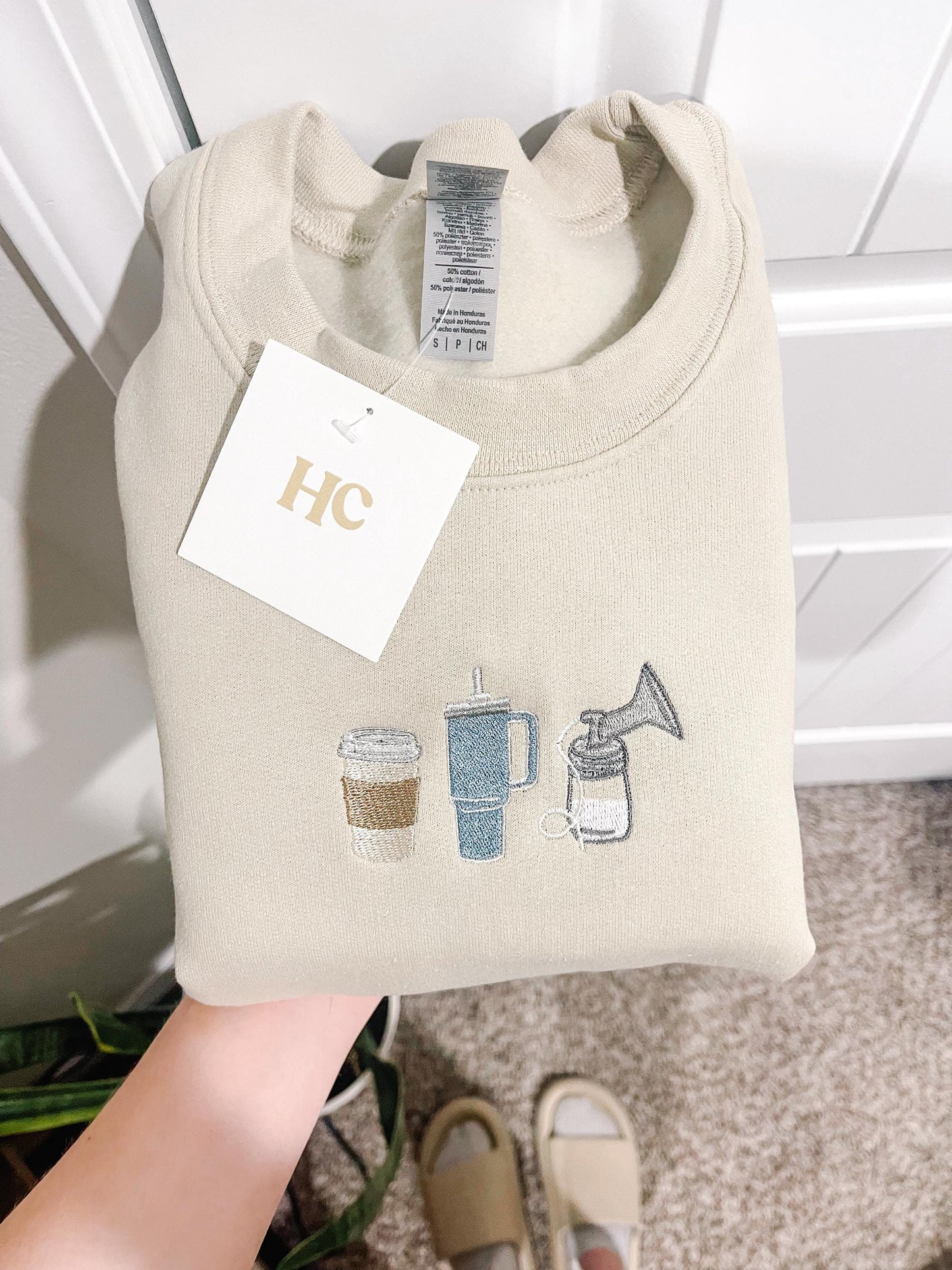 To Go Coffee Pumping Mama Trio, Breastfeeding Nursing Embroidered Crewneck
