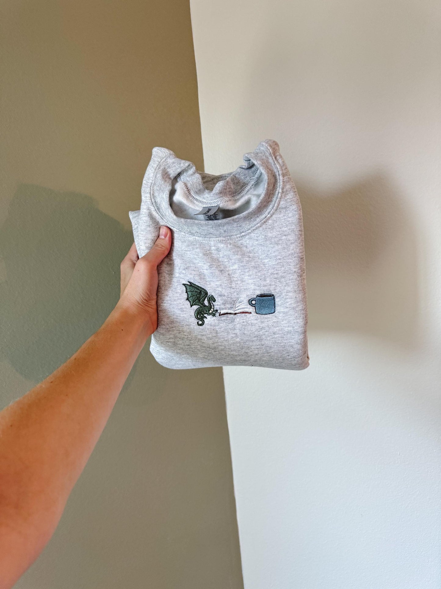 Fantasy Book Lover Dragon Trio Embroidered Crewneck