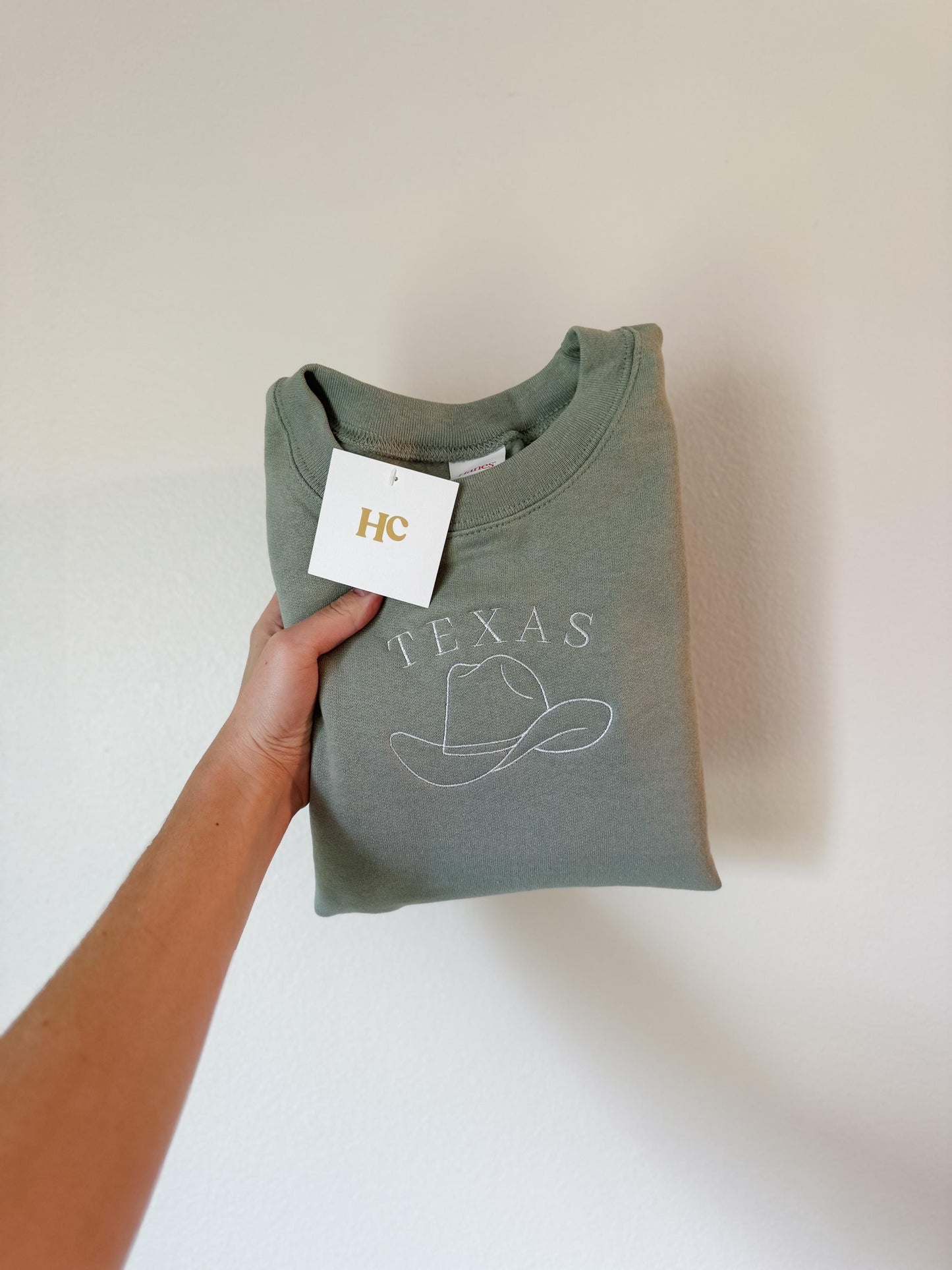Texas Embroidered Crewneck Sweatshirt - Stonewashed Green