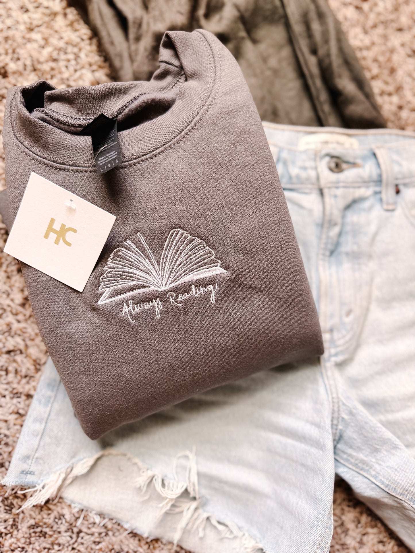 Always Reading Embroidered Crewneck