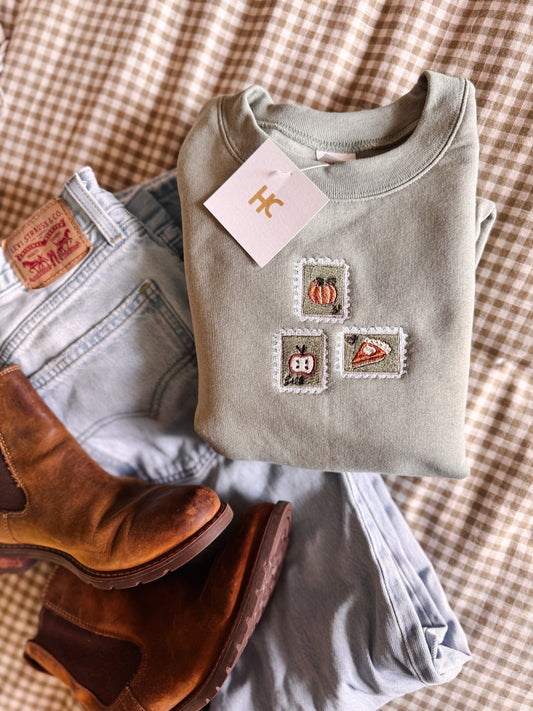 Fall Stamps Embroidered Crewneck