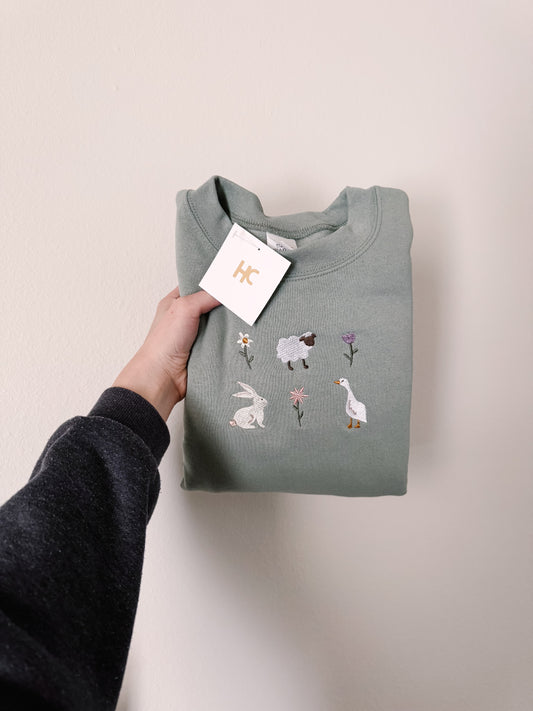 Dainty Springtime (Green) Embroidered Crewneck