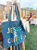 Jesus & Coffee Denim Tote
