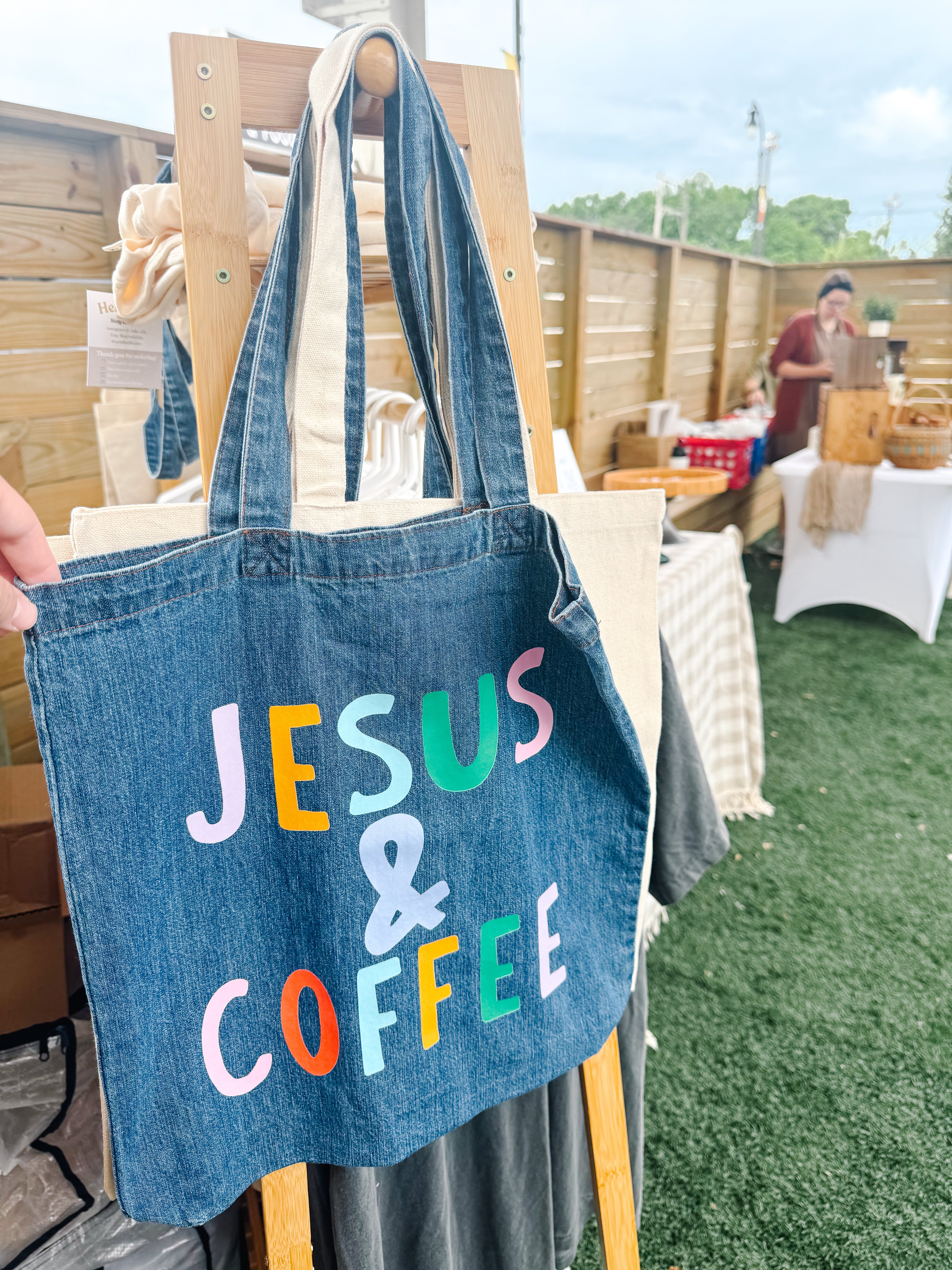 Jesus & Coffee Denim Tote