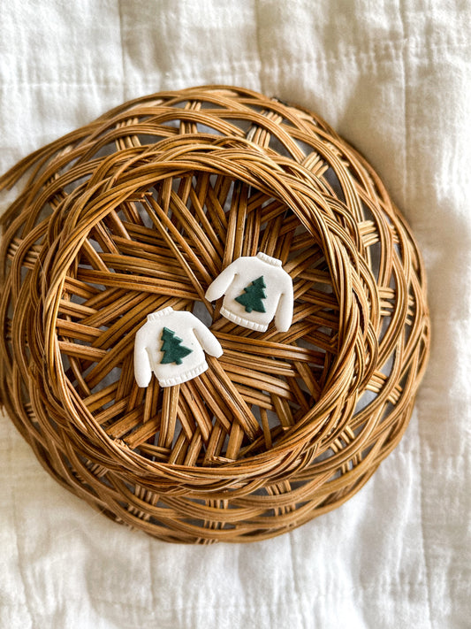 White Christmas Tree Sweater Studs