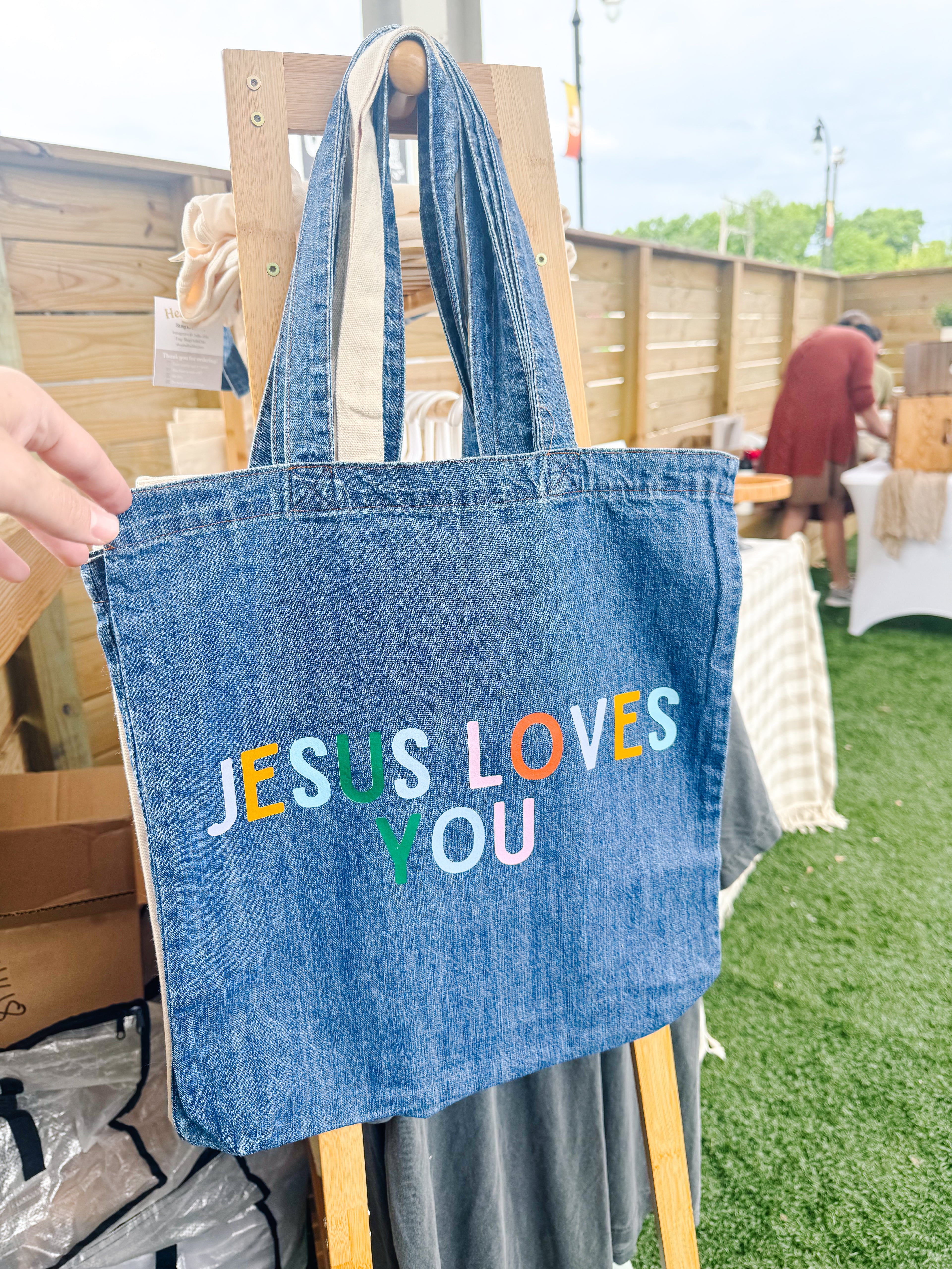 Jesus Loves You Denim Tote