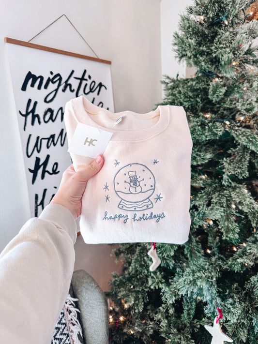 Happy Holidays Snow Globe Crewneck (**WHITE)