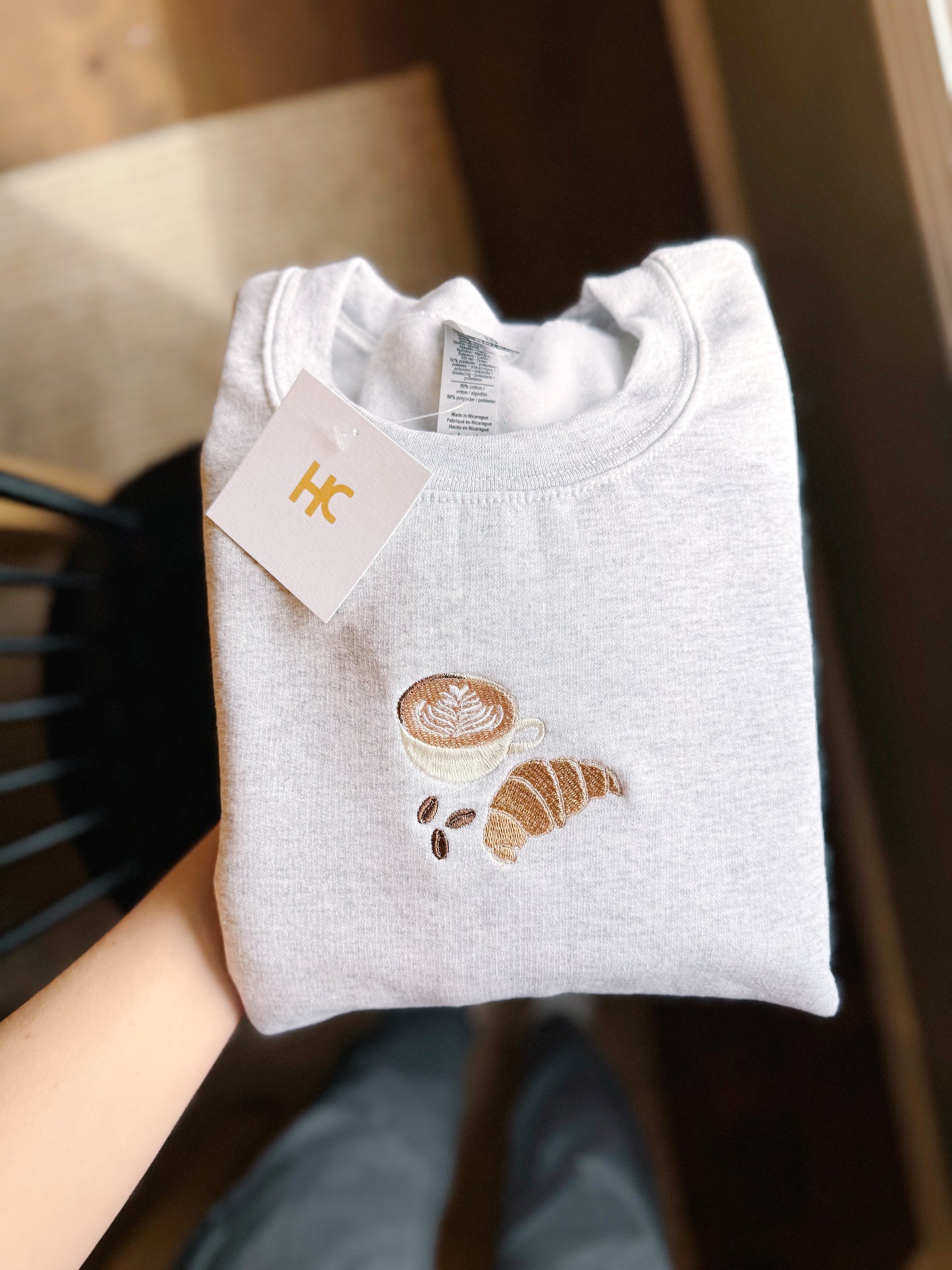 Latte & Croissant Embroidered Crewneck