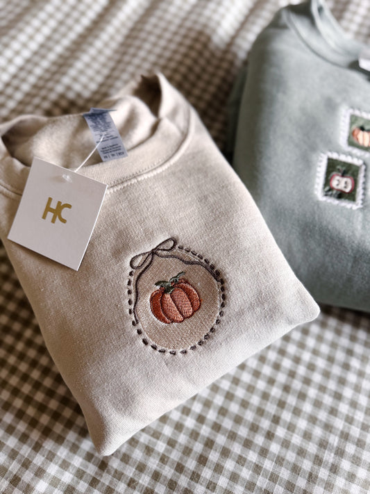 Pumpkin Bow Embroidered Crewneck