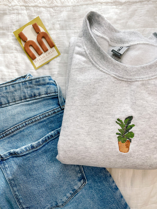 Fiddle Leaf Fig Embroidered Crewneck | Houseplant | Plant Mom