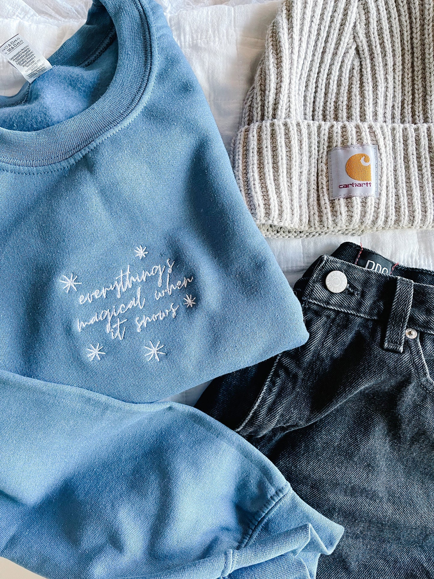 Everything Is Magical When It Snows Embroidered Crewneck Sweatshirt, Winter Sweater, Christmas embroidery sweater, Gilmore Girls