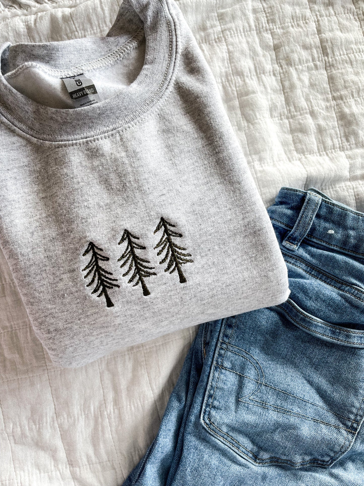 Pine Tree Trio Embroidered Crewneck Sweatshirt