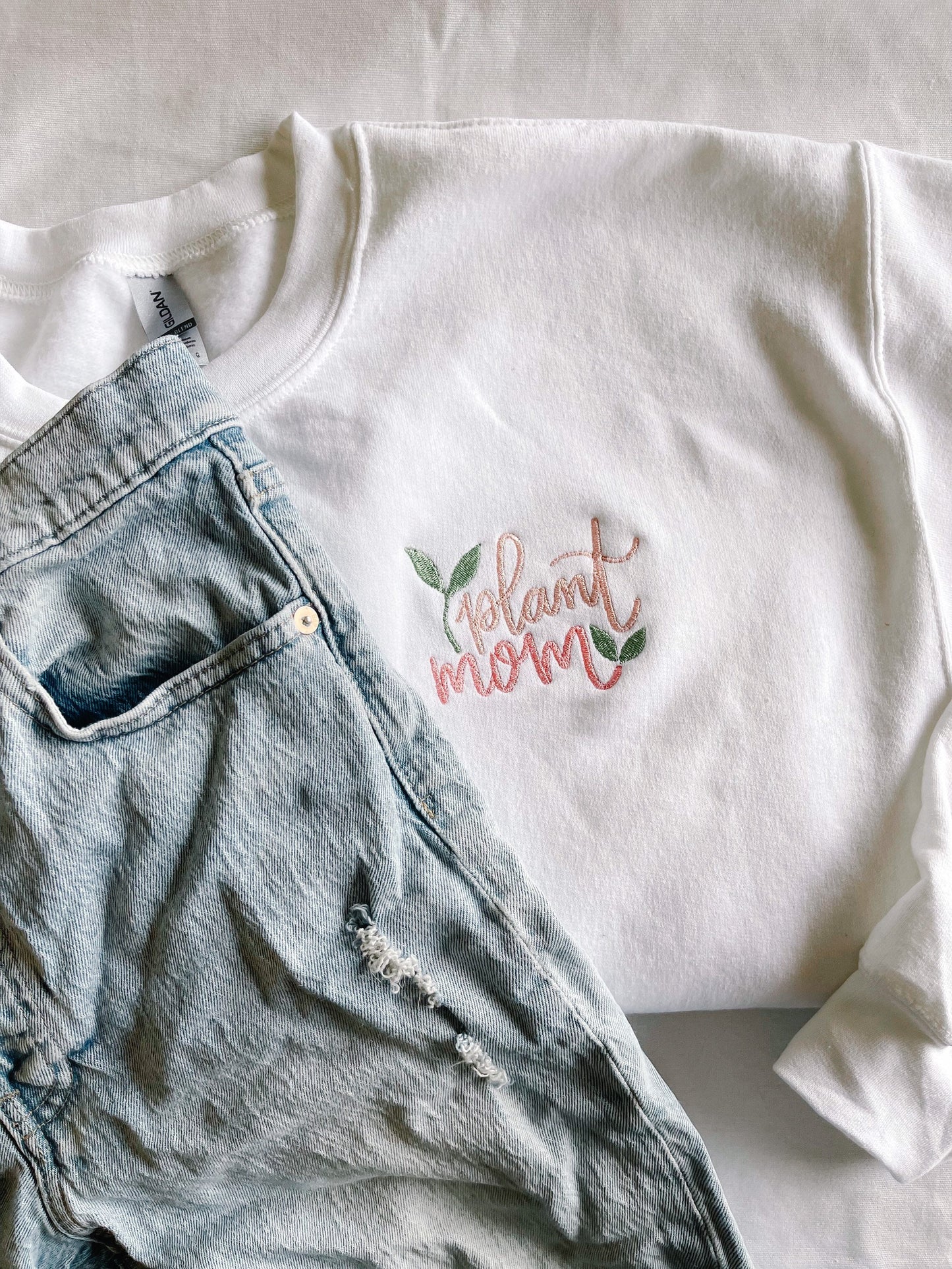 Plant Mom Embroidered Crewneck Sweatshirt, Plant Mom, Potted Plant Pullover, Garden Lover, Cozy Loungewear