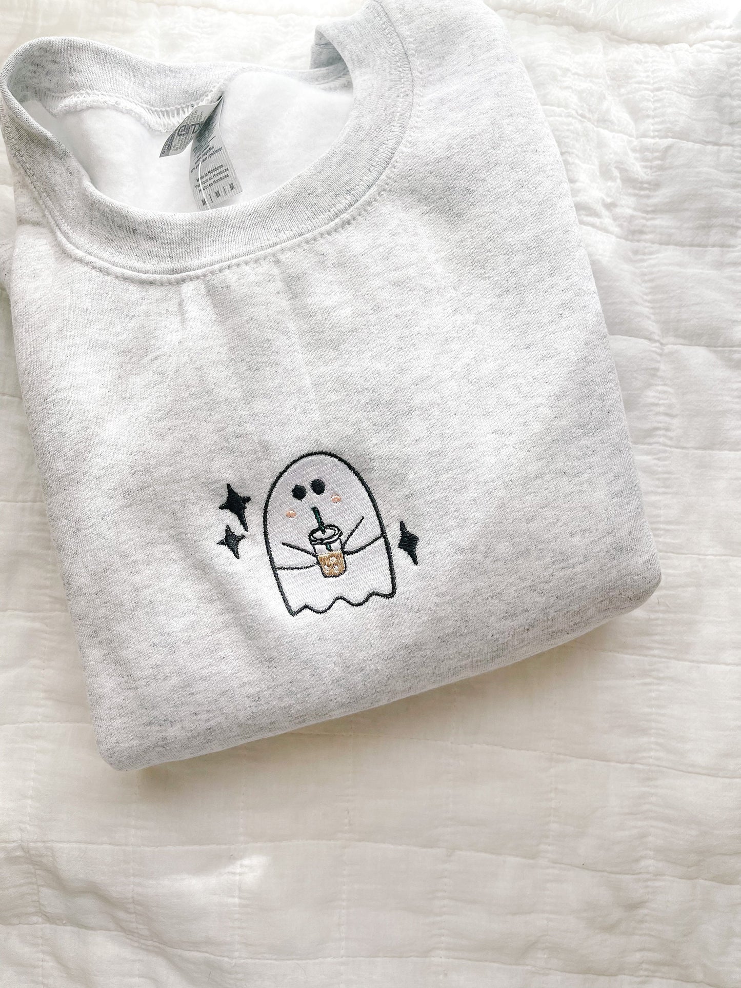 Ghostie Latte Halloween Embroidered Crewneck