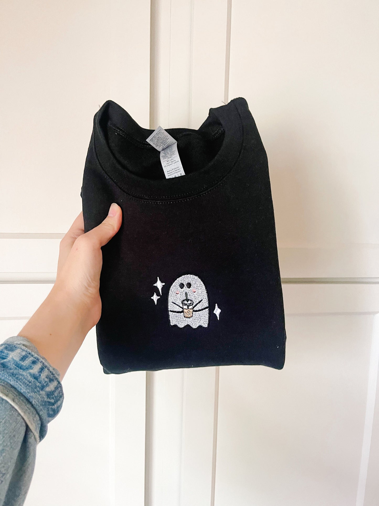 Ghostie Latte Halloween Embroidered Crewneck