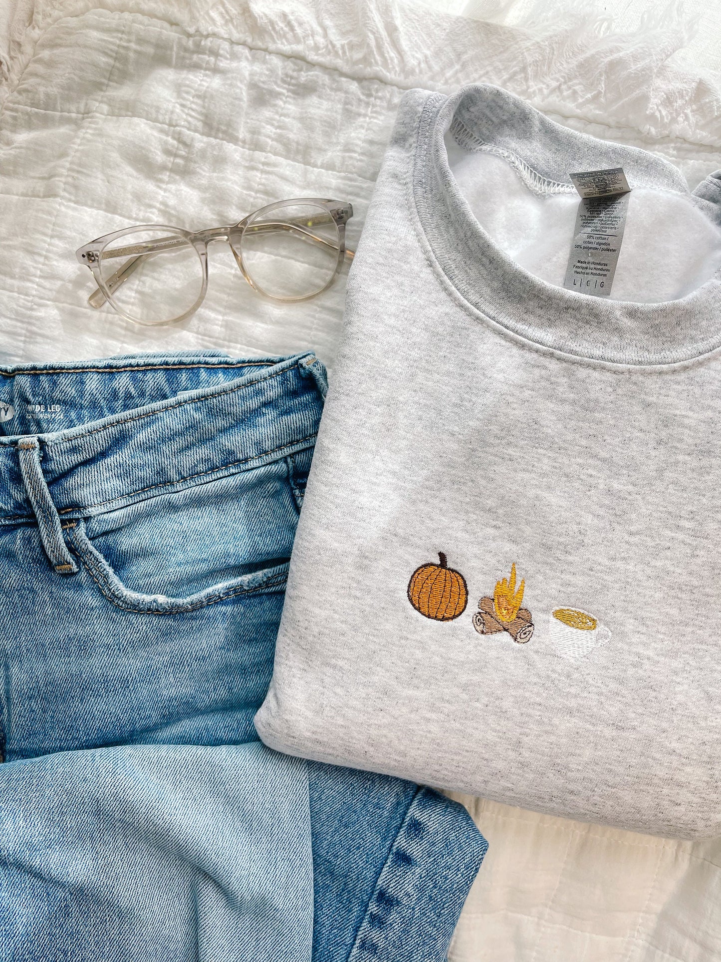 Pumpkin Trio Fall Embroidered Crewneck