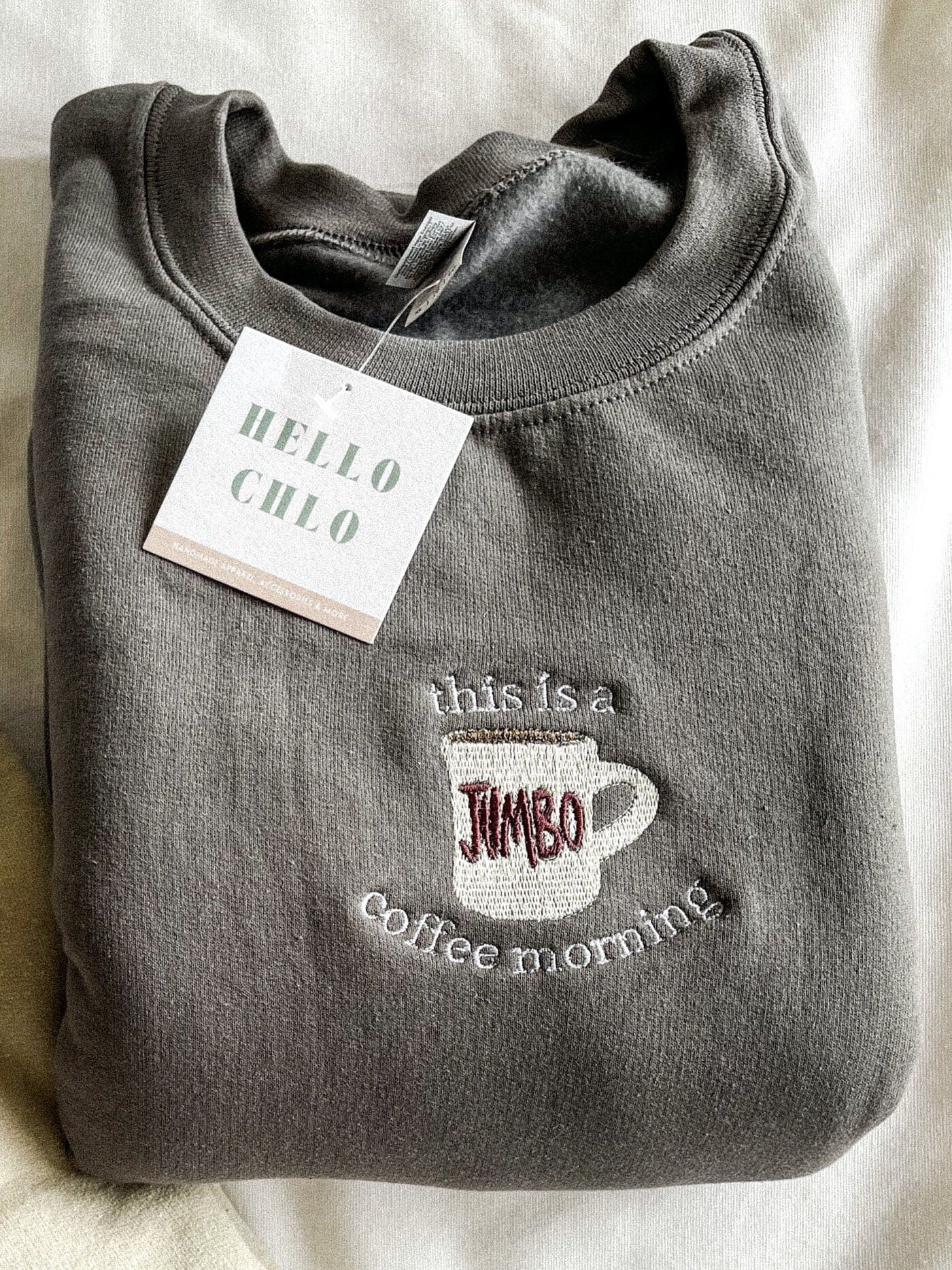 Jumbo Coffee Morning Embroidered Crewneck Sweatshirt, Embroidery Sweater, Lorelai Gilmore Quote, Gilmore Girls, Coffee Shirt, Latte Shirt