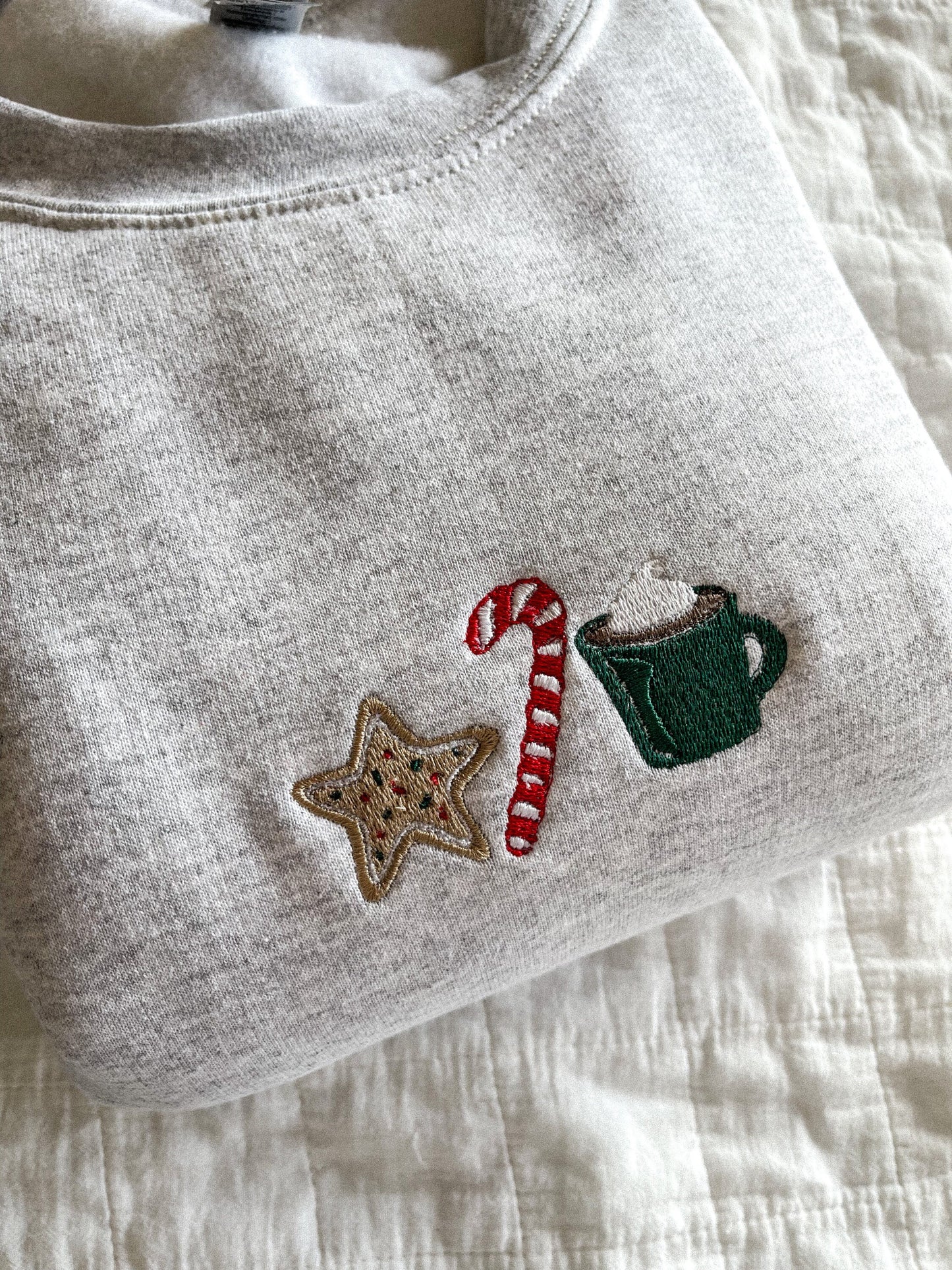 Christmas Treat Embroidered Crewneck Sweatshirt, Hot Cocoa, Candy Cane, Holiday Cookie