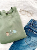Winter Wonderland Embroidered Crewneck Sweatshirt, Snowflake, Pine Tree, Beanie