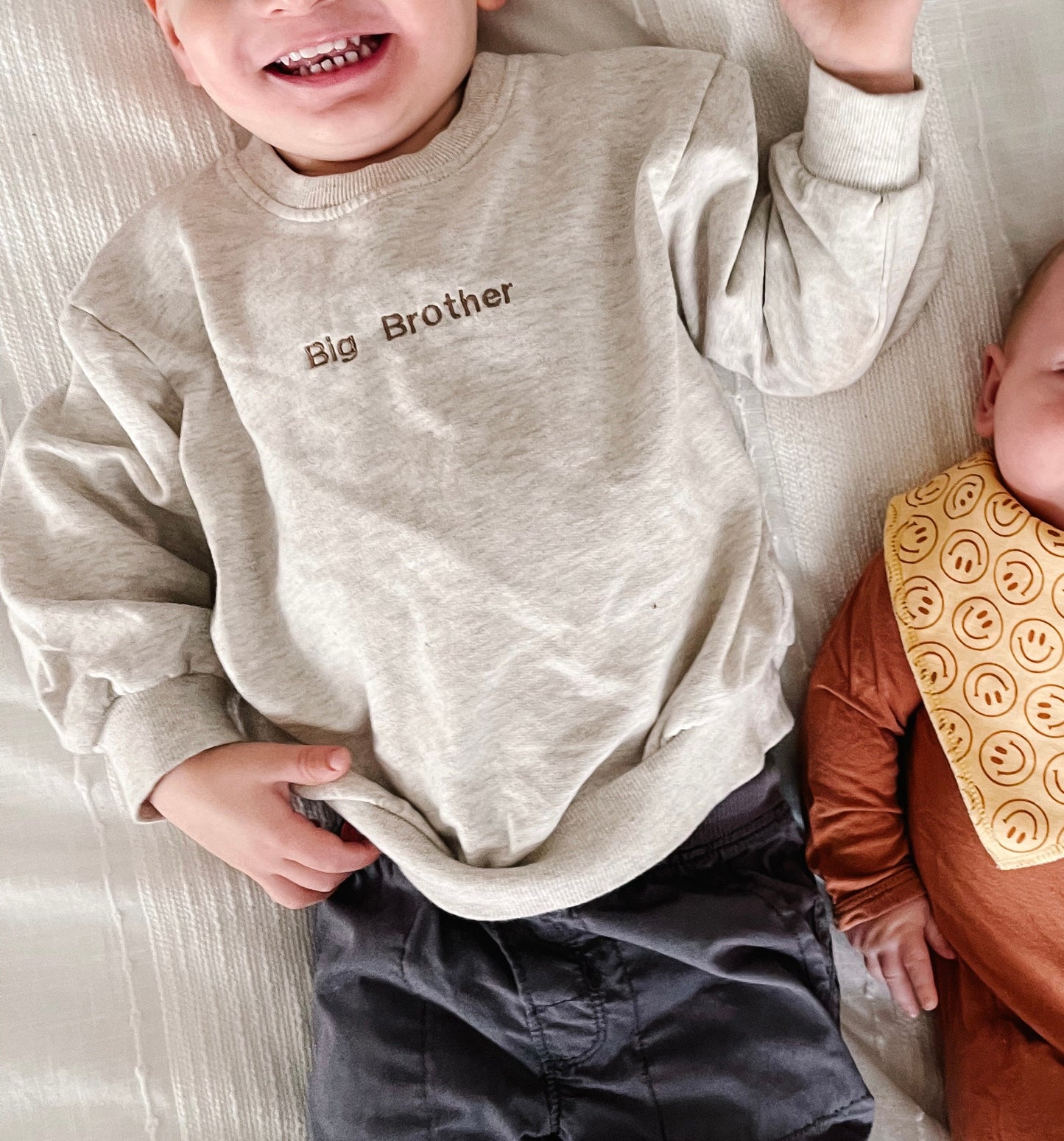 Big Brother Little Brother Sister Embroidered Sweatshirt Minimalistic Simple Modern Design