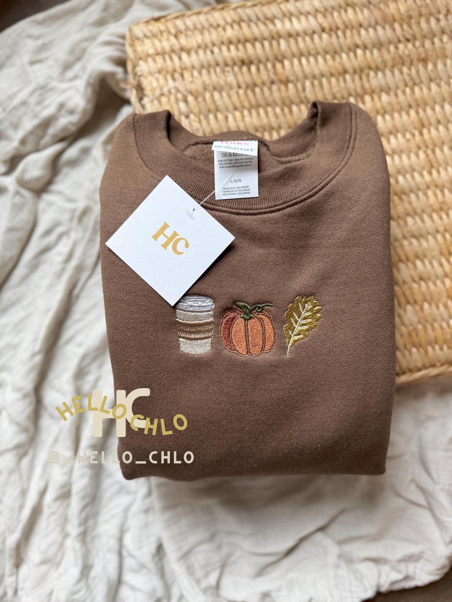 Coffee, Pumpkin, Leaf Trio Embroidered Crewneck