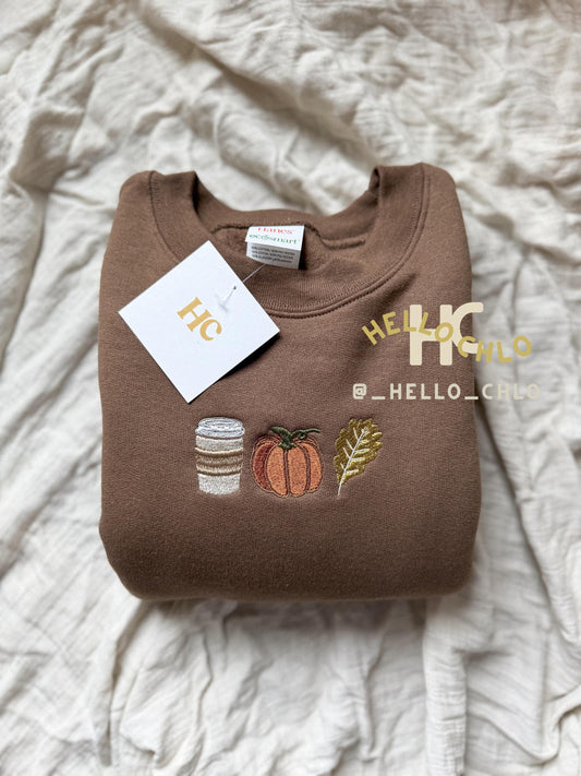 Coffee, Pumpkin, Leaf Trio Embroidered Crewneck