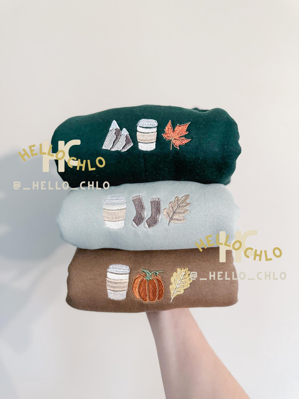 Coffee, Pumpkin, Leaf Trio Embroidered Crewneck