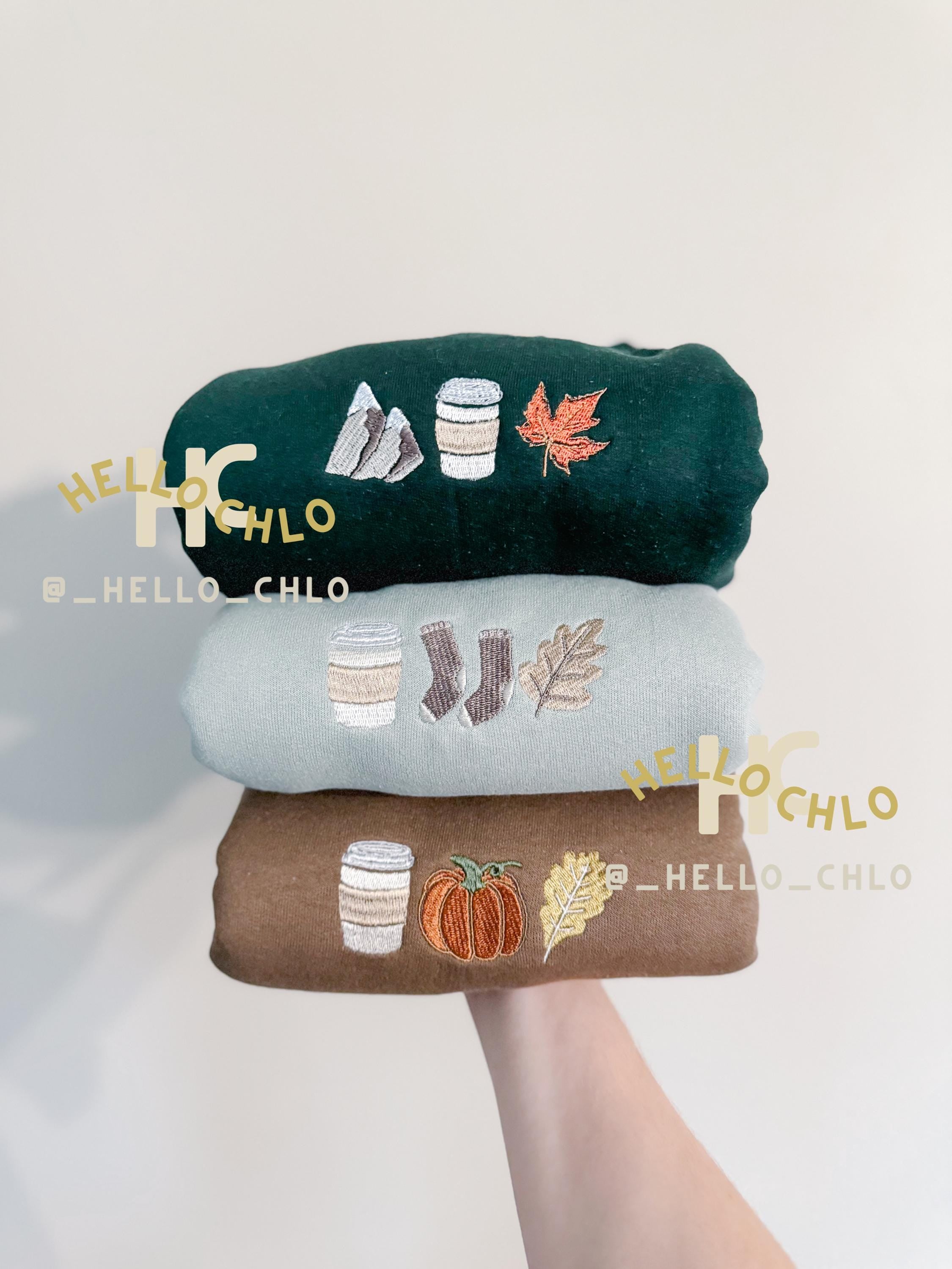 Coffee, Pumpkin, Leaf Trio Embroidered Crewneck