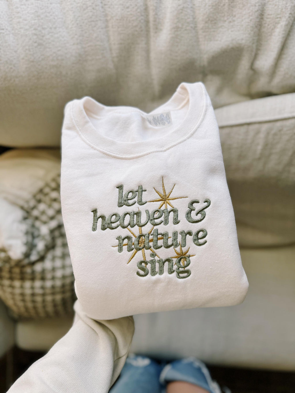 Let Heaven & Nature Sing Embroidered Crewneck (*white)
