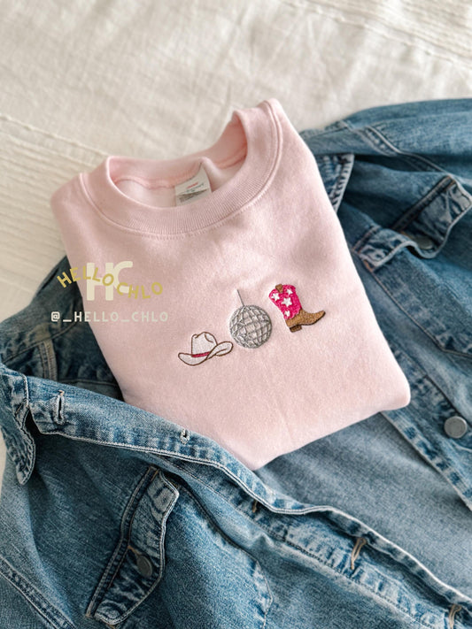 Cowgirl Disco Trio Embroidered Crewneck