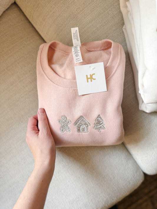 Gingerbread House Trio Embroidered Crewneck