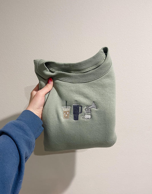 Pumping Mama Trio (Stonewashed Green), Breastfeeding Nursing Embroidered Crewneck