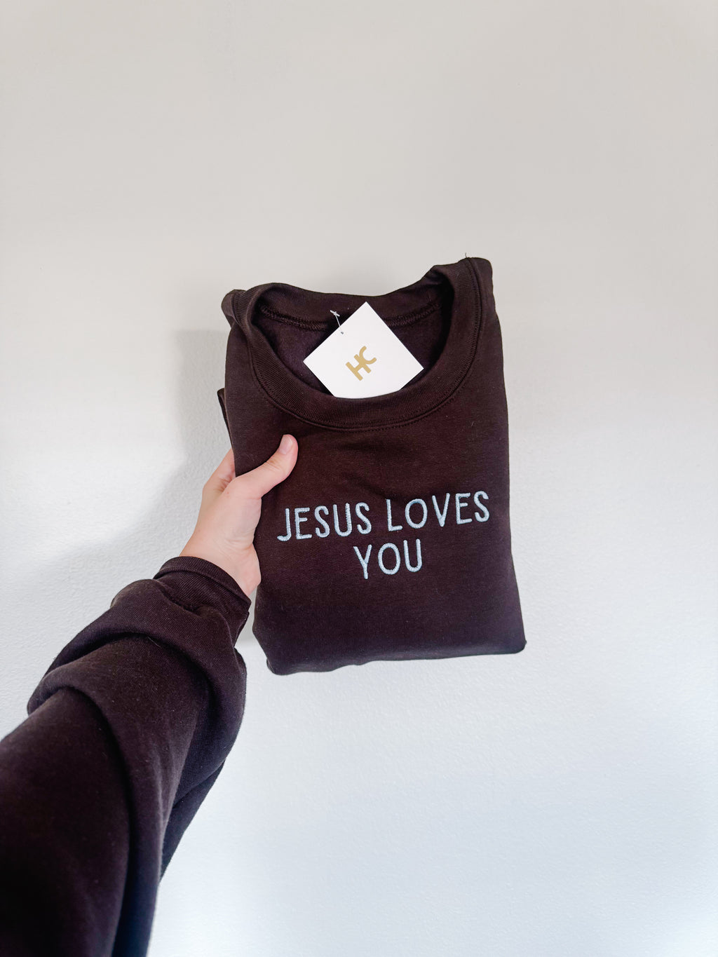 Jesus Loves You (Brown/Blue) Embroidered Crewneck Sweatshirt