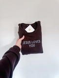 Jesus Loves You (Brown/Blue) Embroidered Crewneck Sweatshirt